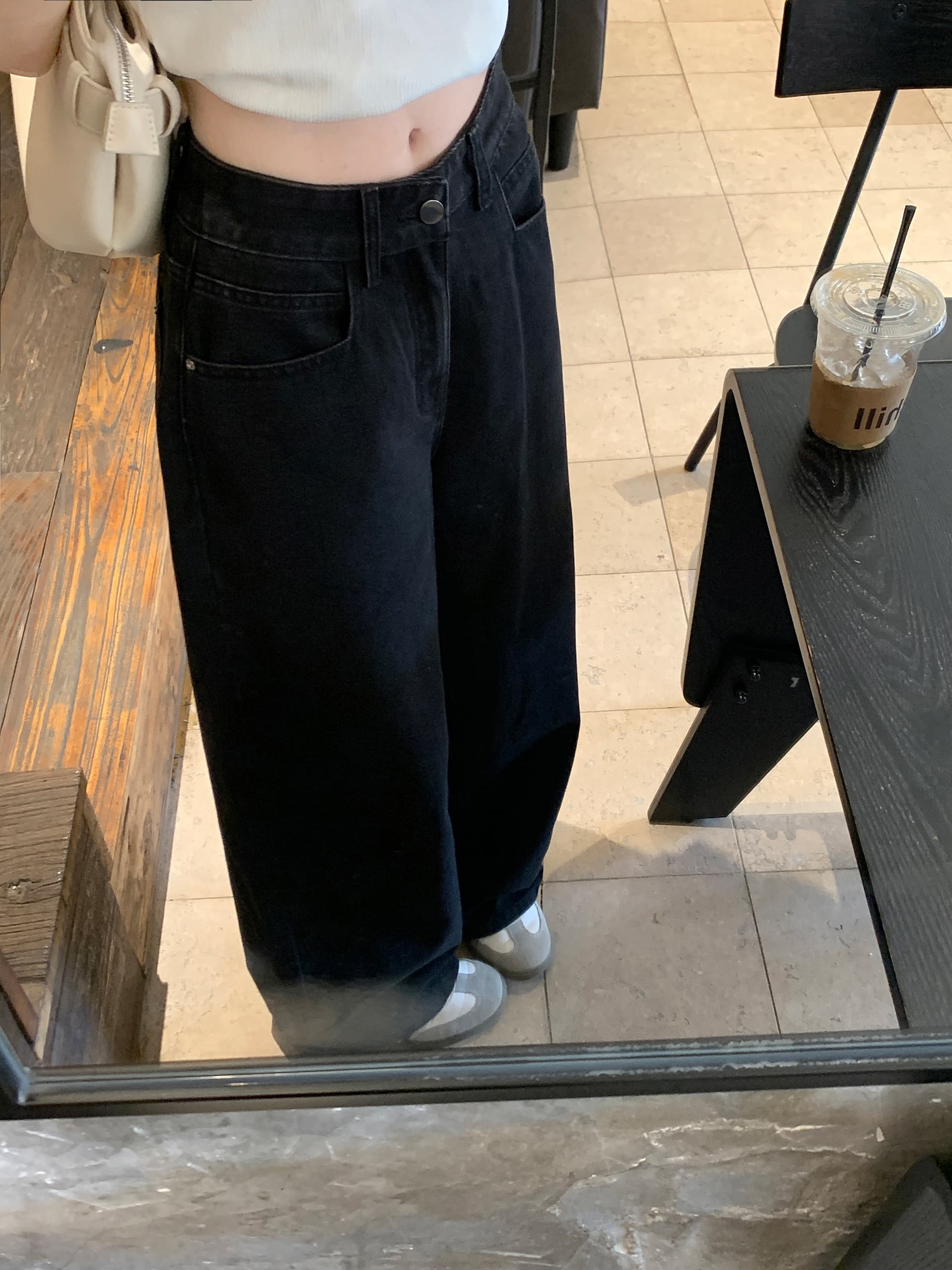 검정색 레트로 항구 바람 루즈핏 넓은 다리 청바지 여성 미니멀리즘 루즈핏 스트레이트 캐주얼 바지 상세 이미지 10