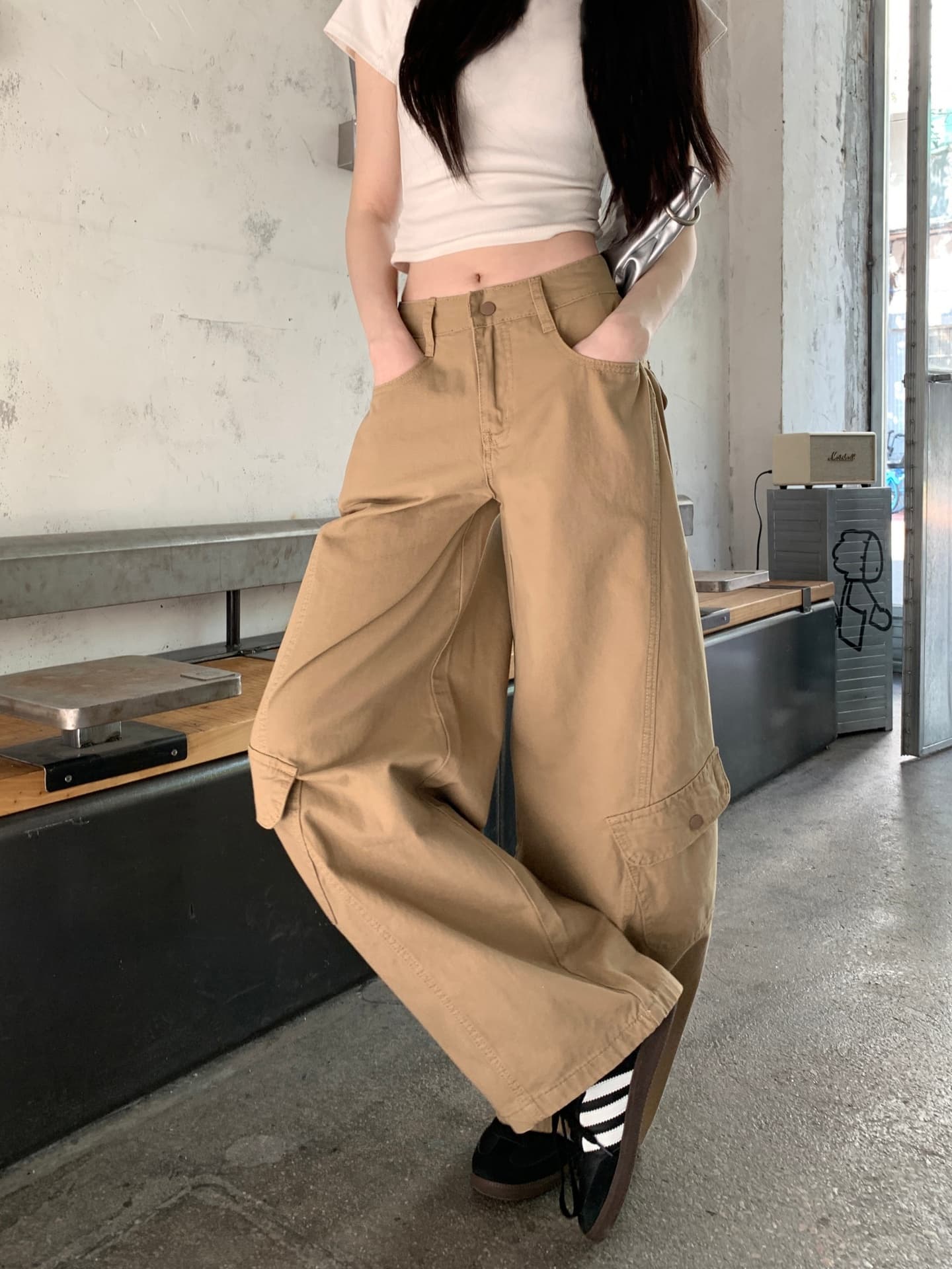 열세 개 품질 아메리칸 캐주얼 넓은 다리 스트레이트 데님 워크웨어 팬츠 상세 이미지 26