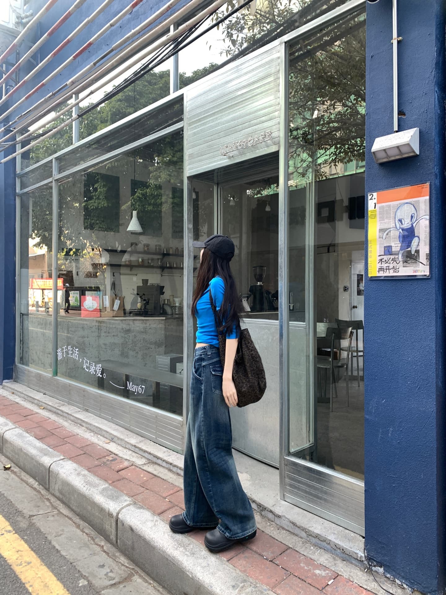 아메리칸 레트로 블루 마 오래된 스트레이트 데님 루즈핏 슬림해 보이는 디자인 센스 와이드 레그 팬츠 상세 이미지 10