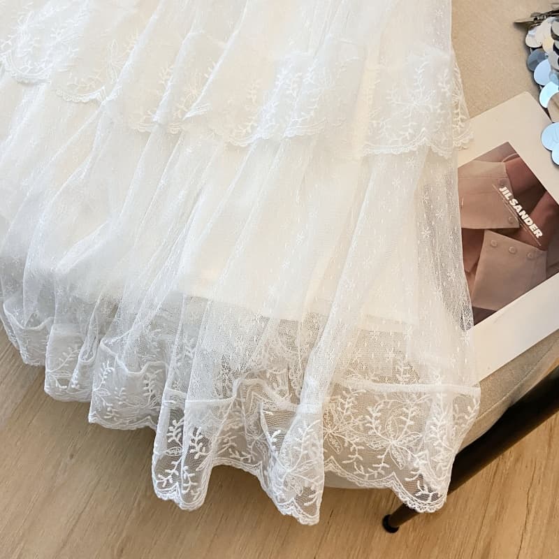 실사 프랑스식 요정 품격 레이스 조각 반신 스커트 여성 여름 하이웨이스트 한 마디 루즈핏 층 케이크 드레스 여성 이미지 5