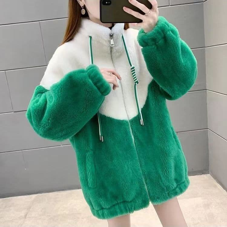 우유 표지 두 배 싸움 색상 새로운 양털 여성 코트 피모 하나 영 섹션 재킷 야구 유니폼 겨울 상세 이미지 6