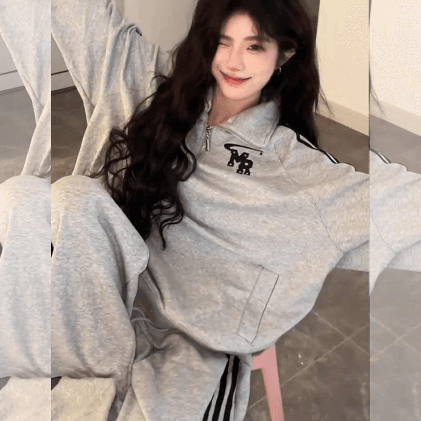 아메리칸 패션 튀김 거리 운동복 세트 여성 봄 가을 루즈핏 슬림해 보이는 한국 스타일 학생 후드티 캐주얼 투피스 세트 트렌디 이미지 2