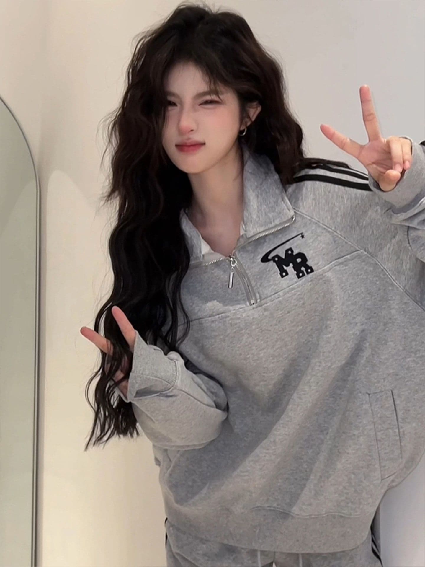 아메리칸 패션 튀김 거리 운동복 세트 여성 봄 가을 루즈핏 슬림해 보이는 한국 스타일 학생 후드티 캐주얼 투피스 세트 트렌디 상세 이미지 5