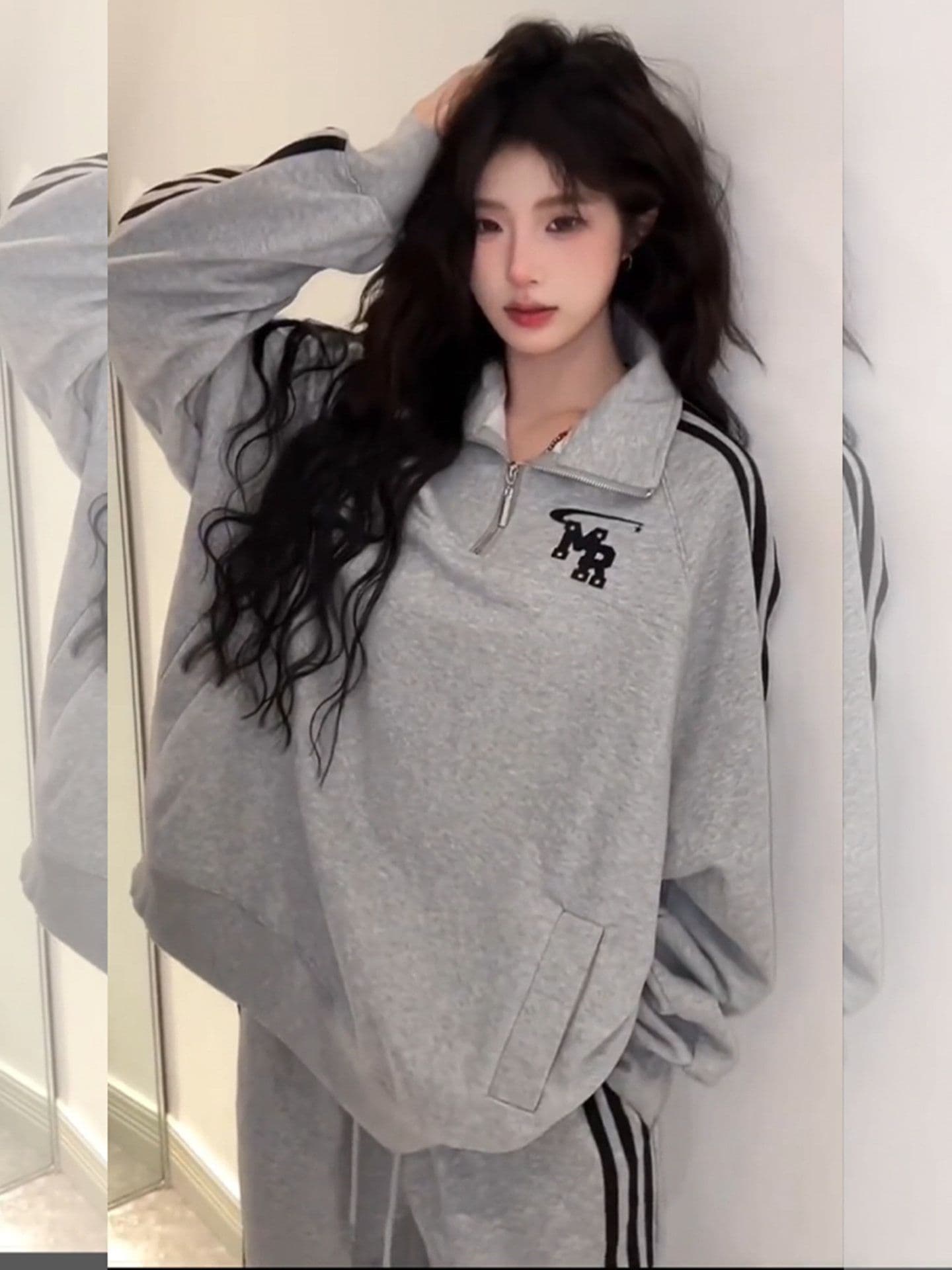아메리칸 패션 튀김 거리 운동복 세트 여성 봄 가을 루즈핏 슬림해 보이는 한국 스타일 학생 후드티 캐주얼 투피스 세트 트렌디 상세 이미지 6