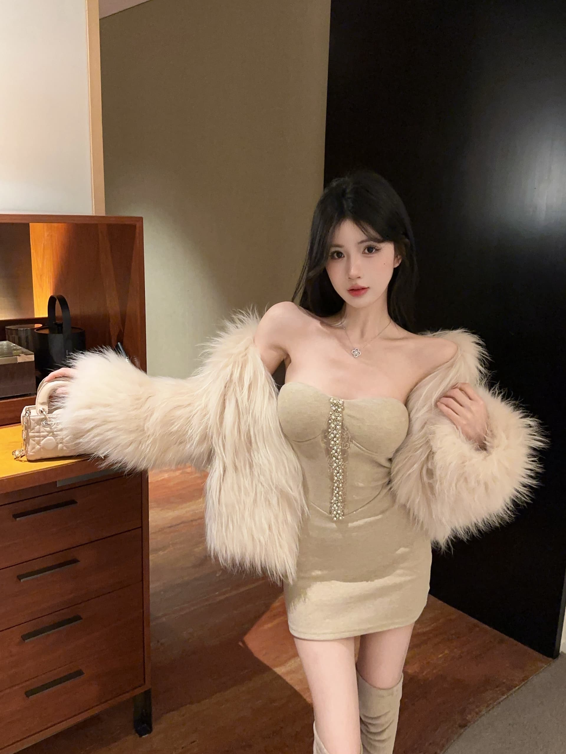 실사 정가 품격 명문 여성 바람 튜브탑 타이트 스커트 핫걸 섹시함 무거운 작업 다이아몬드 세팅 미니 스커트 몸매 가꾸기 드레스 상세 이미지 8