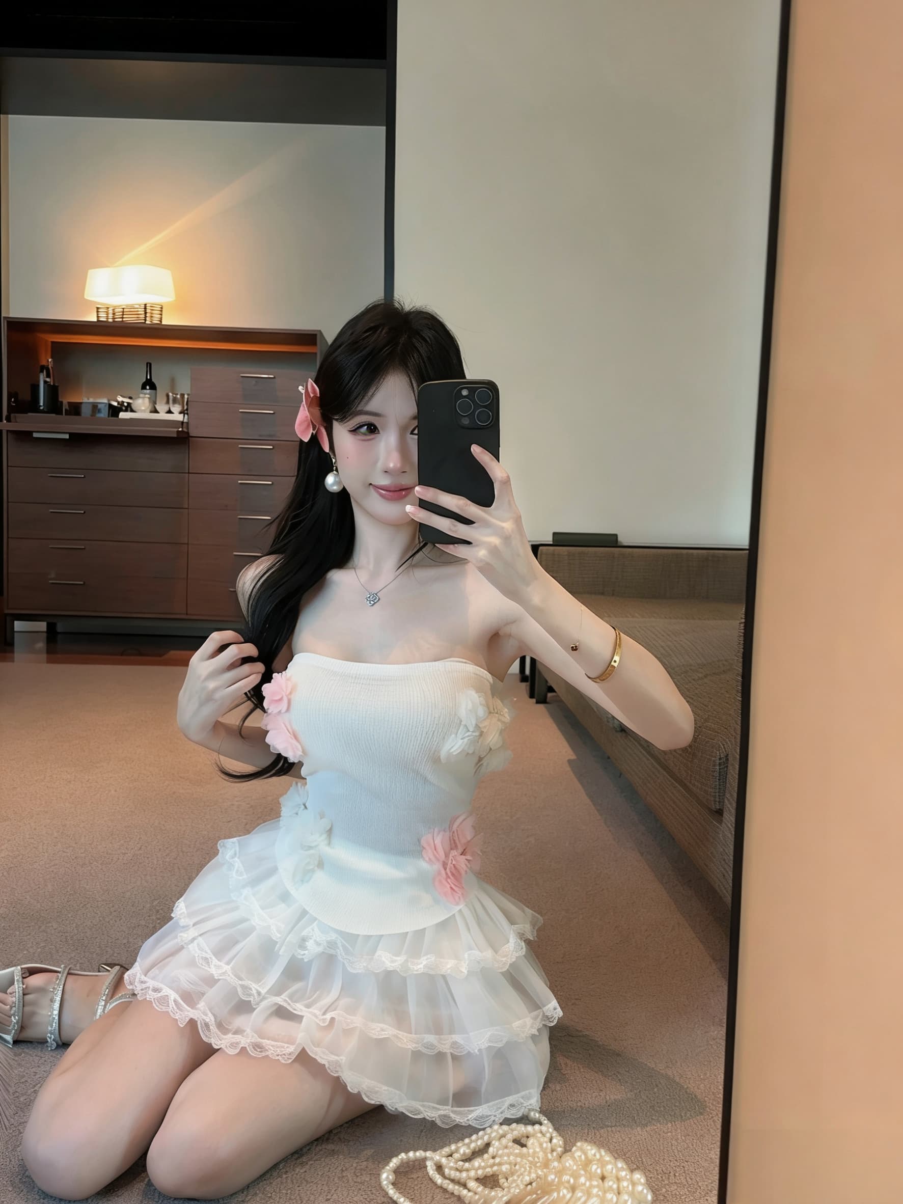 실사 정가 순수한 욕망 바람 3 차원 꽃 섹시함 튜브탑 조끼 짧은 맨위 달콤함 레이스 레이스 케이크 드레스 상세 이미지 10