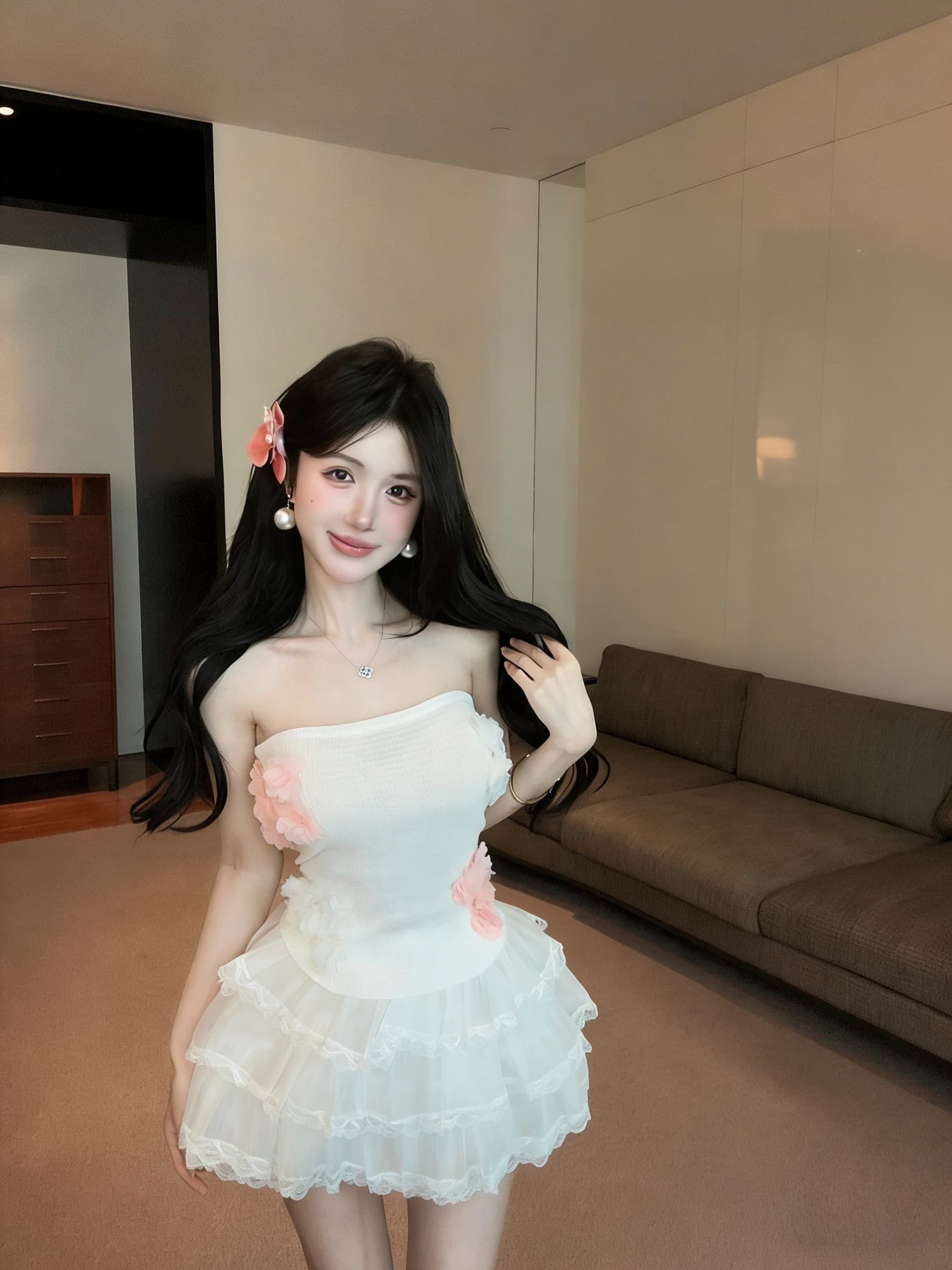 실사 정가 순수한 욕망 바람 3 차원 꽃 섹시함 튜브탑 조끼 짧은 맨위 달콤함 레이스 레이스 케이크 드레스 상세 이미지 1