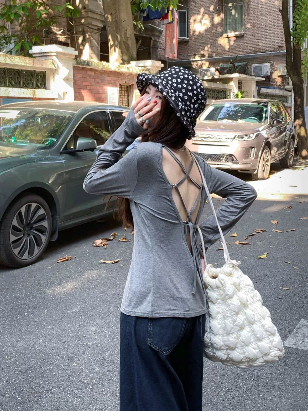 원본 원단 것 핫걸 느슨함 백리스 스트랩 길다 티셔츠 여성 여름 자외선 차단 블라우스 아메리칸 작은 대중 섹시함 의류 상세 이미지 19