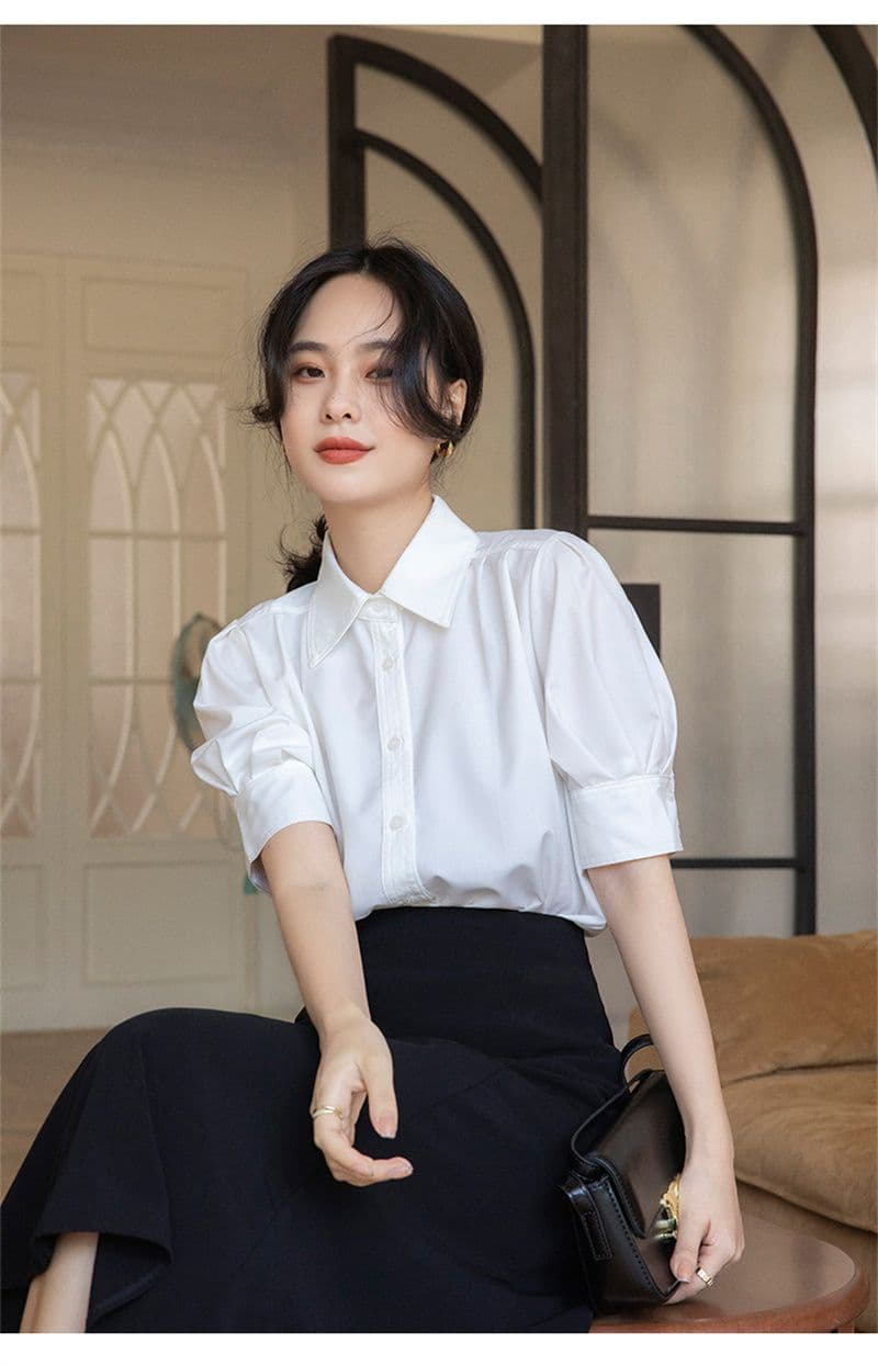프랑스식 품격 반팔 화이트 여성 셔츠 여름 드레스 디자인 센스 작은 대중 출퇴근 면접 셔츠 작은 키 다용도 맨위 상세 이미지 8