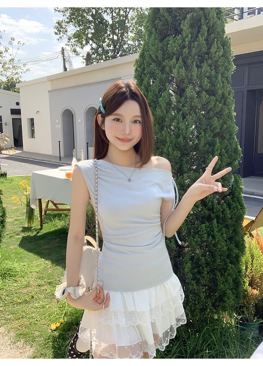 한 부서 불규칙 흔들다 칼라 만나는 조끼 여성 2026 여름 새로운 주름 허리 수축 슬림해 보이는 다용도 민소매 맨위 상세 이미지 4