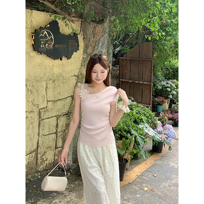 순수한 욕망 바람 비스듬한 칼라 슬립 민소매 조끼 티셔츠 여성 여름 새로운 달콤한 스타일 허리 수축 슬림해 보이는 연령 감소 맨위 이미지 5
