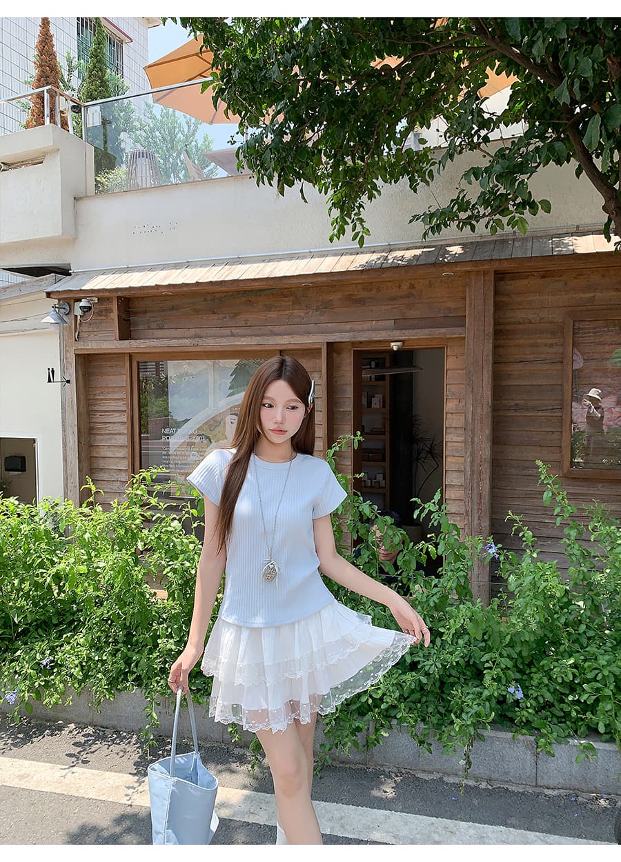 한국 스타일 라운드 넥 구덩이 기사 반팔 티셔츠 여성 여름 새로운 순수한 욕망 바람 몸매 가꾸기 슬림해 보이는 다용도 기초 섹션 맨위 상세 이미지 11