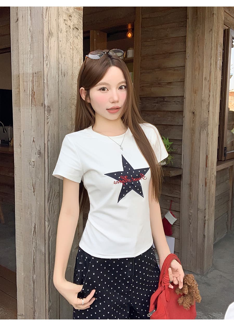 한 부서 ins 바람 별 알파벳 자수 반팔 티셔츠 여성 여름 새로운 몸매 가꾸기 슬림해 보이는 다용도 쇼트 스타일 핫걸 맨위 상세 이미지 10