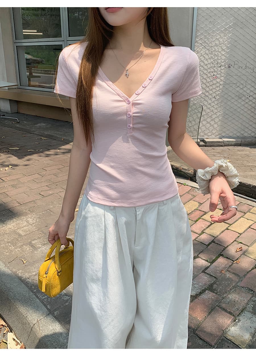 순수한 욕망 바람 반 개방 V넥 반팔 티셔츠 여성 여름 새로운 한 부서 디자인 센스 몸매 가꾸기 슬림해 보이는 다용도 긍정적 인 어깨 의류 상세 이미지 6