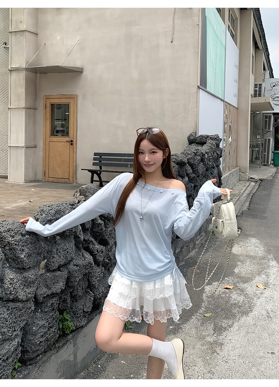 달콤한 매운맛 바람 오프숄더 자외선 차단 블라우스 여성 여름 새로운 조개 장식 측면 펌프 로프 루즈핏 슬림해 보이는 맨위 상세 이미지 7