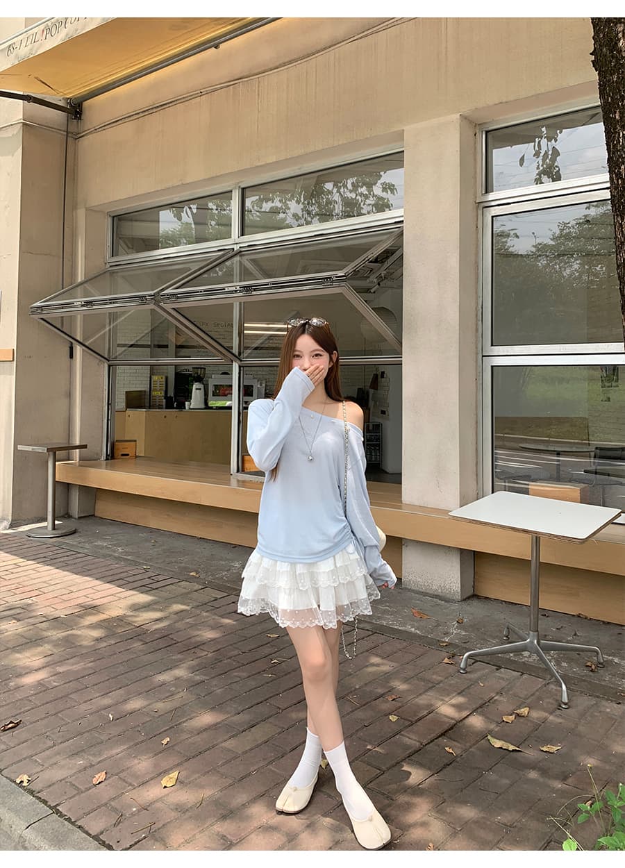 달콤한 매운맛 바람 오프숄더 자외선 차단 블라우스 여성 여름 새로운 조개 장식 측면 펌프 로프 루즈핏 슬림해 보이는 맨위 상세 이미지 8