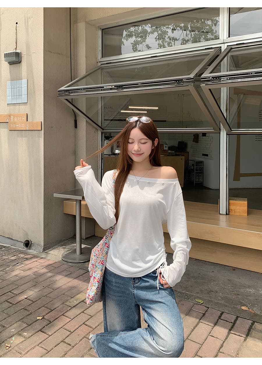 달콤한 매운맛 바람 오프숄더 자외선 차단 블라우스 여성 여름 새로운 조개 장식 측면 펌프 로프 루즈핏 슬림해 보이는 맨위 상세 이미지 10