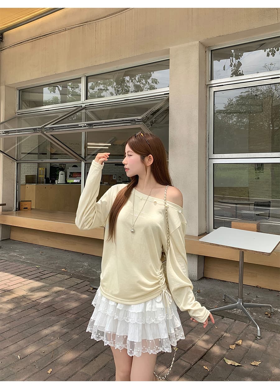 달콤한 매운맛 바람 오프숄더 자외선 차단 블라우스 여성 여름 새로운 조개 장식 측면 펌프 로프 루즈핏 슬림해 보이는 맨위 상세 이미지 12
