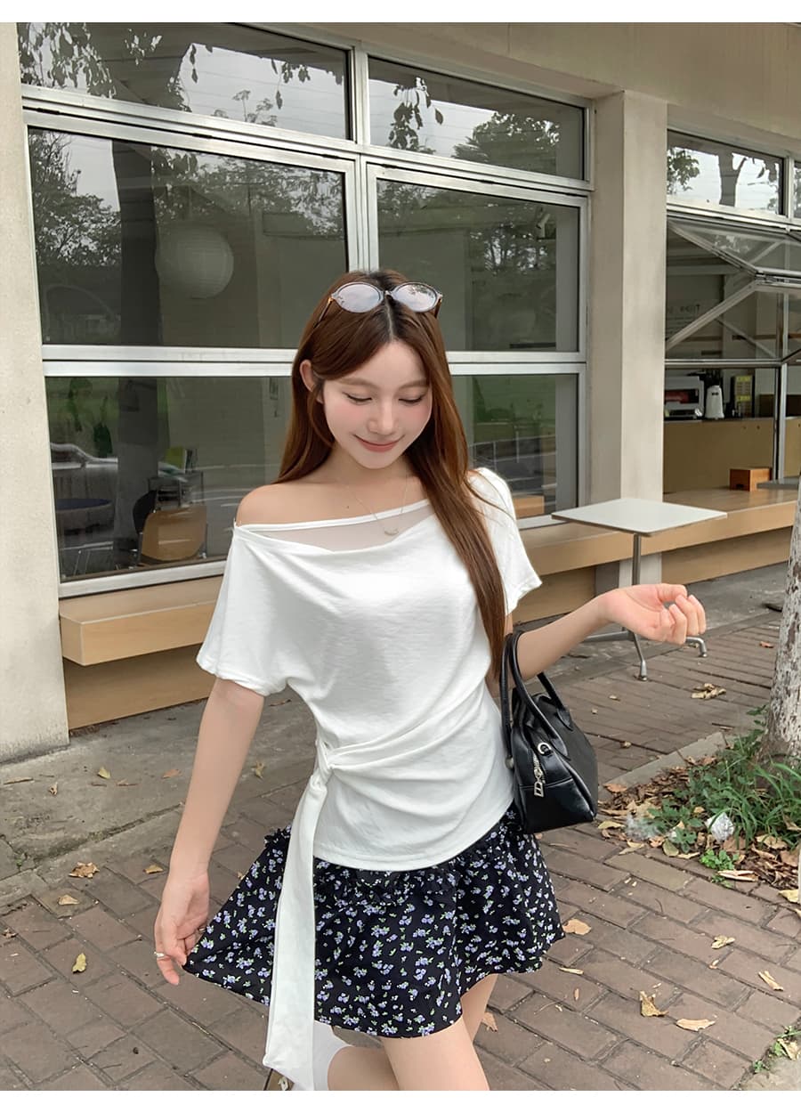 페이크 레이어드 흔들다 칼라 반팔 티셔츠 여성 여름 새로운 한 부서 핫걸 바람 허리 수축 스트랩 슬림해 보이는 디자인 센스 맨위 상세 이미지 5