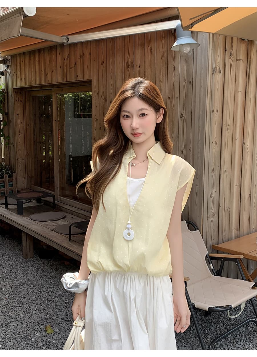 순수한 욕망 바람 도트 무늬 페이크 레이어드 반팔 여성 셔츠 여름 새로운 루즈핏 슬림해 보이는 디자인 센스 핫걸 바람 연령 감소 맨위 상세 이미지 7