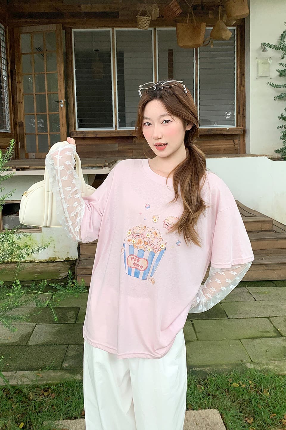 달콤한 매운맛 바람 레이스 조각 긴팔 태양 보호 셔츠 여성 여름 새로운 해변가 야외 착용 가져 가라. 팝콘 프린트 맨위 이미지 7