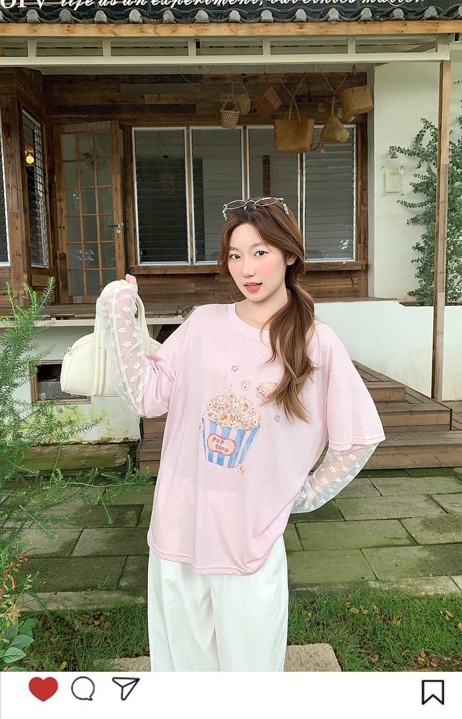 달콤한 매운맛 바람 레이스 조각 긴팔 태양 보호 셔츠 여성 여름 새로운 해변가 야외 착용 가져 가라. 팝콘 프린트 맨위 상세 이미지 1