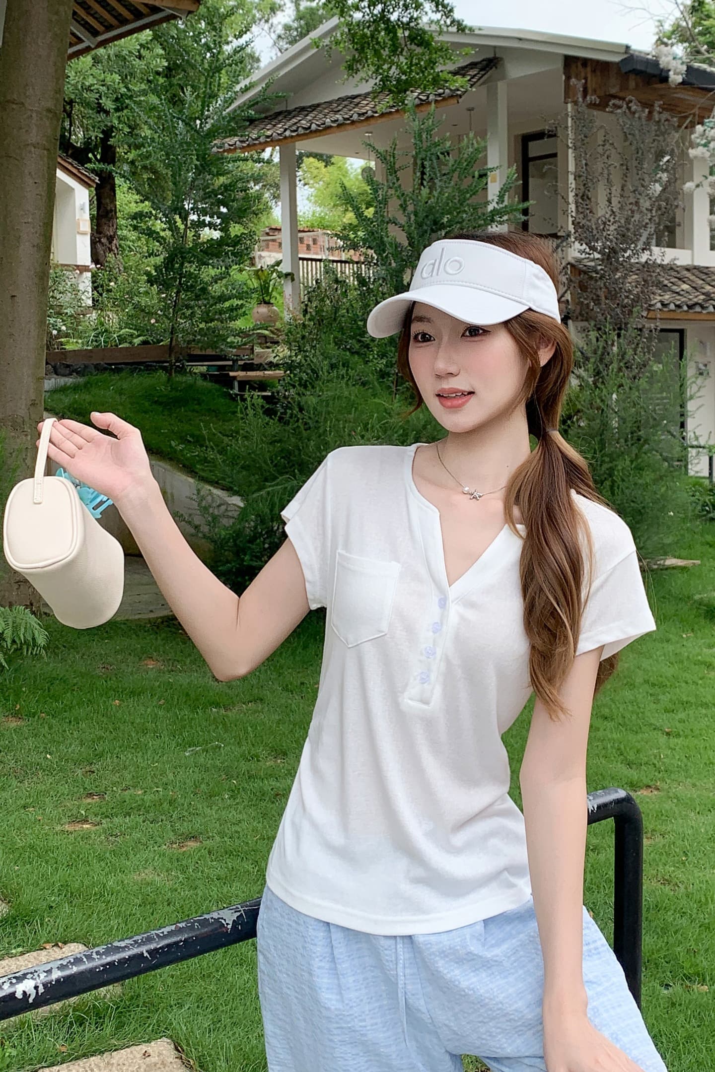 순수한 욕망 바람 반 개방 V넥 긍정적 인 어깨 반팔 티셔츠 여성 여름 새로운 한 부서 측면 주머니 몸매 가꾸기 슬림해 보이는 핫걸 맨위 이미지 7