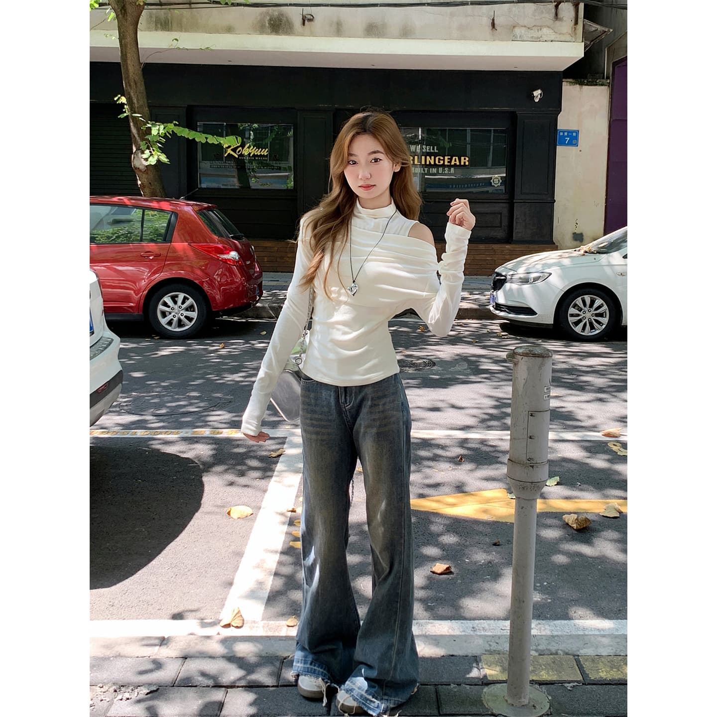 반하이넥 페이크 레이어드 긴팔 티셔츠 여성 2026 가을 새로운 순수한 욕망 바람 몸매 가꾸기 슬림해 보이는 기본 셔츠 짧은 맨위 이미지 6