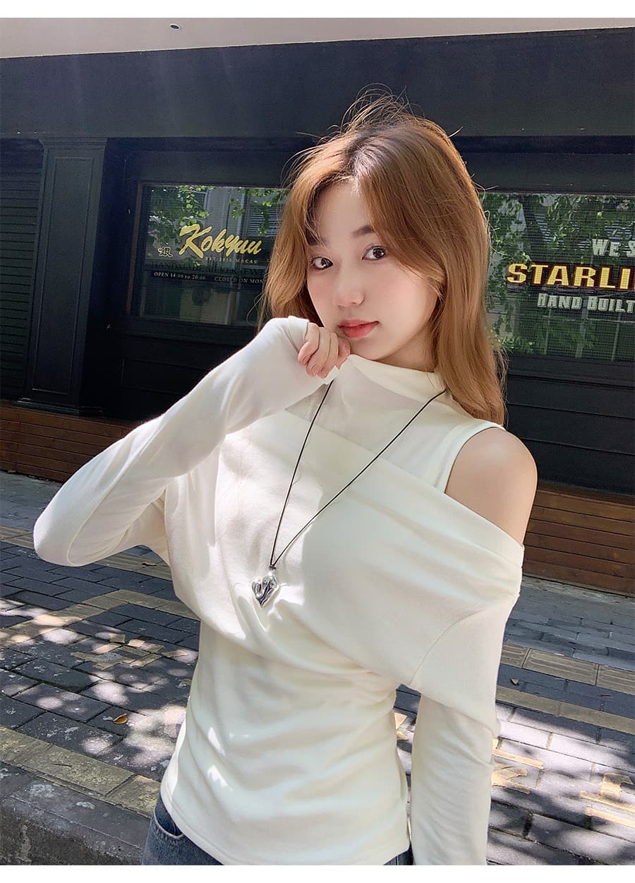 반하이넥 페이크 레이어드 긴팔 티셔츠 여성 2026 가을 새로운 순수한 욕망 바람 몸매 가꾸기 슬림해 보이는 기본 셔츠 짧은 맨위 상세 이미지 8