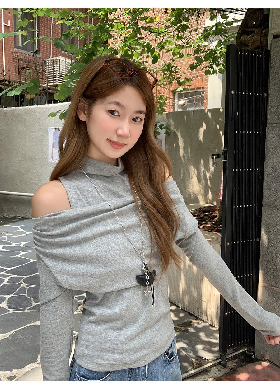 반하이넥 페이크 레이어드 긴팔 티셔츠 여성 2026 가을 새로운 순수한 욕망 바람 몸매 가꾸기 슬림해 보이는 기본 셔츠 짧은 맨위 상세 이미지 13
