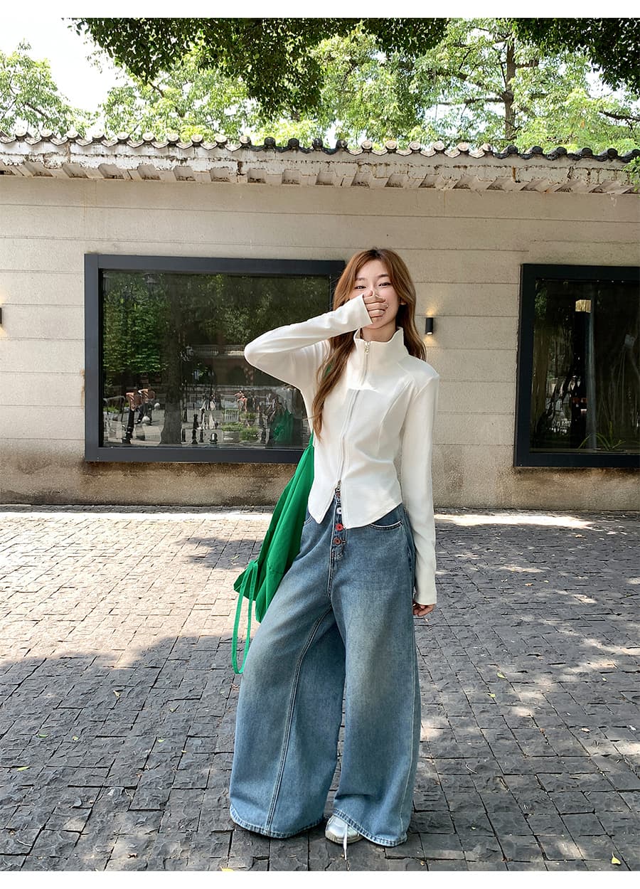 고급 센스 스탠드 칼라 더블 지퍼 긍정적 인 어깨 긴팔 오픈 가디건 여성 코트 이른 가을 새로운 몸매 가꾸기 슬림해 보이는 외부 가져 가라. 작은 맨위 상세 이미지 4