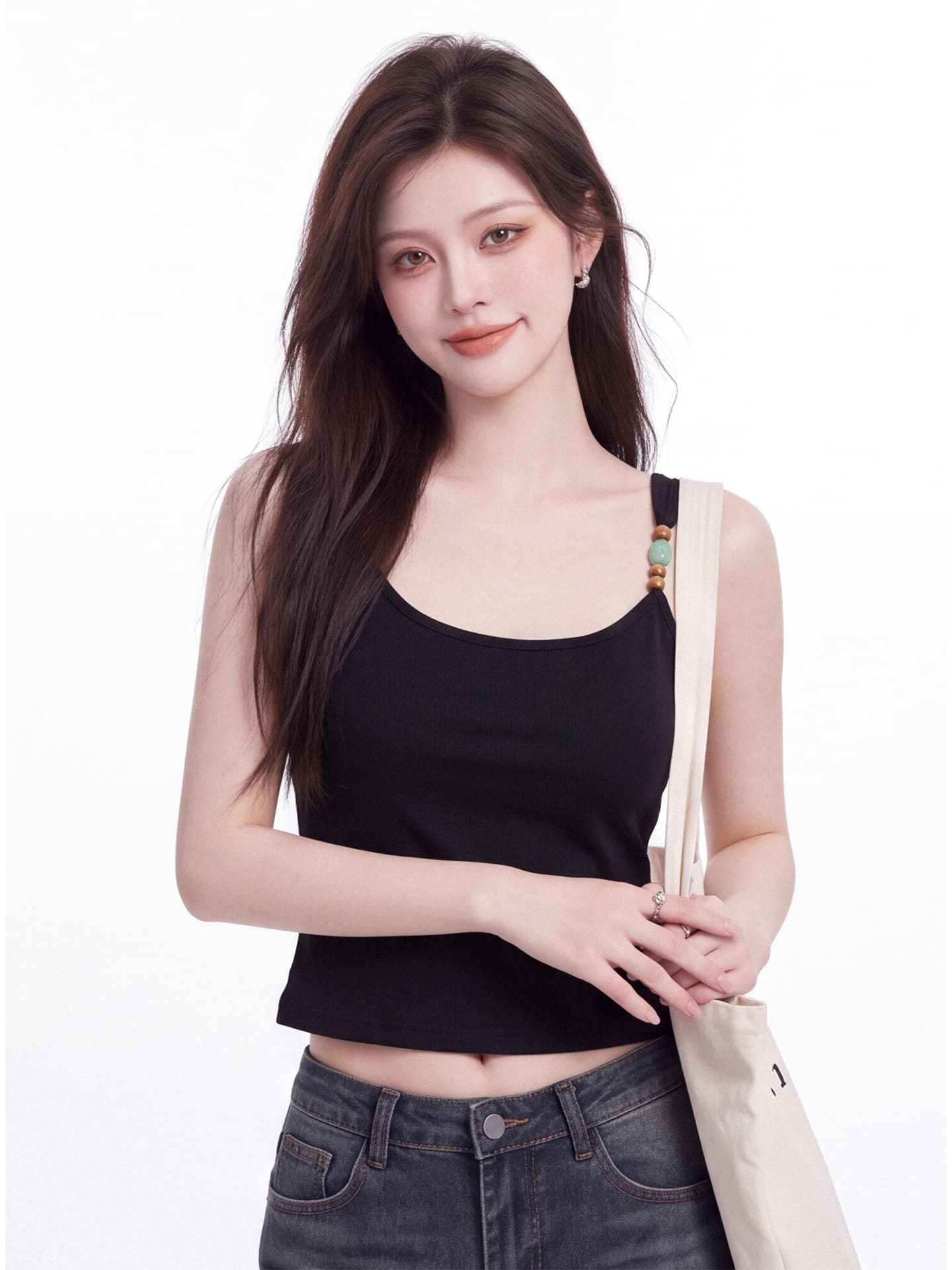 벨트 가슴 패드 하나 아니요 뒤로 캐미솔 여름 새로운 순수한 욕망 바람 u 칼라 몸매 가꾸기 슬림해 보이는 외출용 셔츠 맨위 상세 이미지 6
