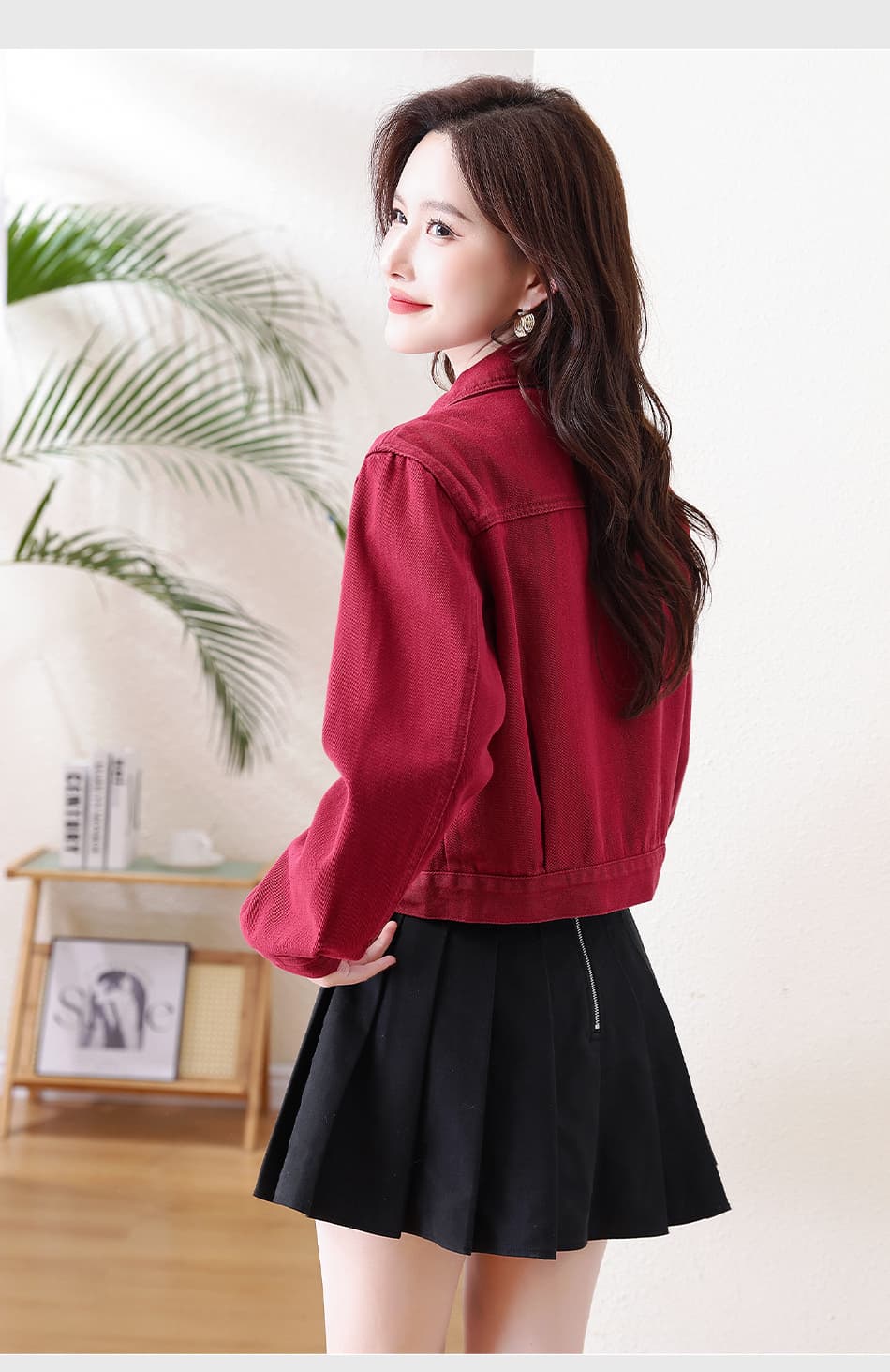실사 봄 새로운 데님 짧은 외투 와인 레드 디자인 센스 항구 바람 여성 맨위 다용도 재킷 상세 이미지 15