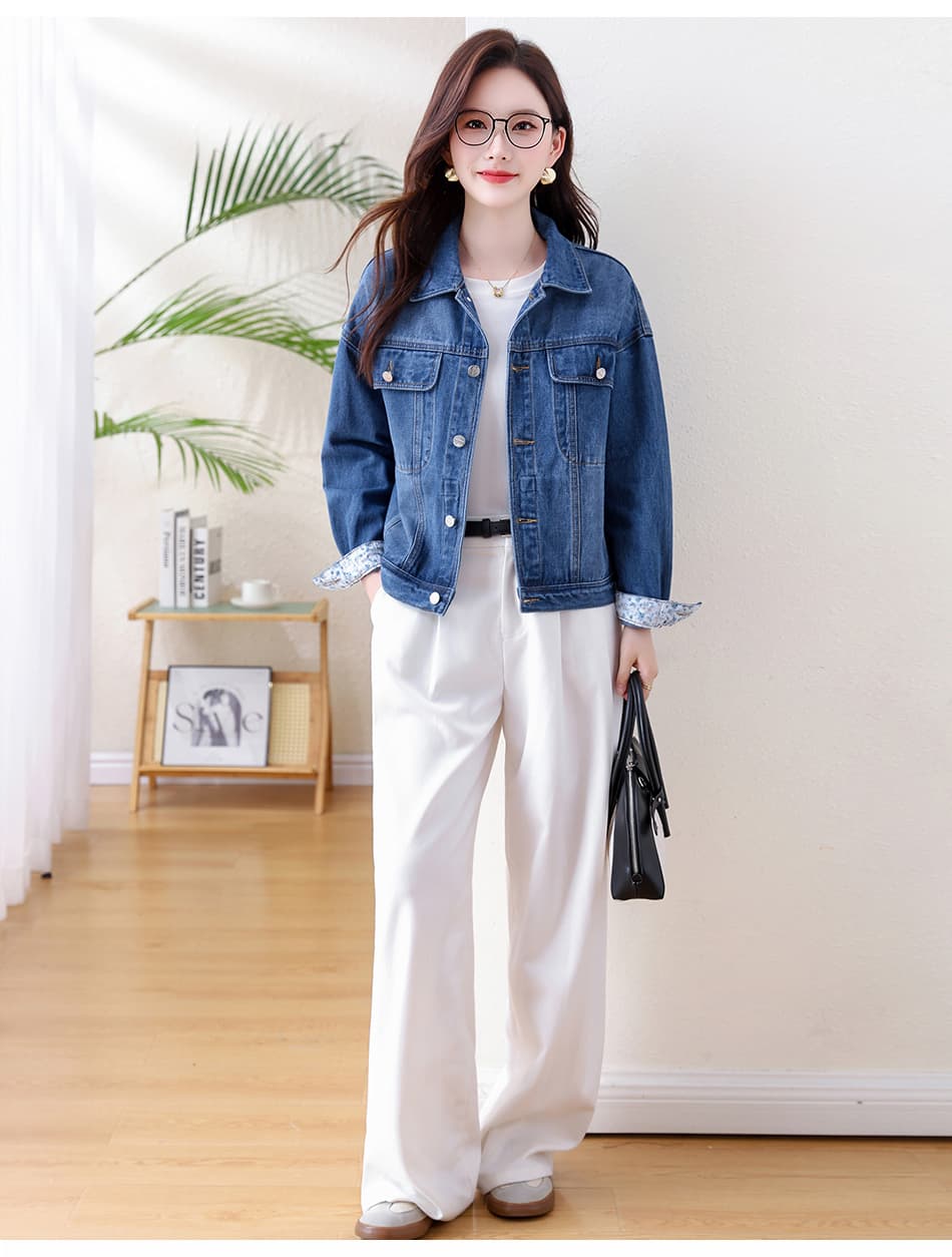 실사 꽃무늬 패치워크 순면 데님 여성 코트 루즈핏 다용도 데님 맨위 여성 긴 소매 쇼트 스타일 재킷 외출용 상세 이미지 18
