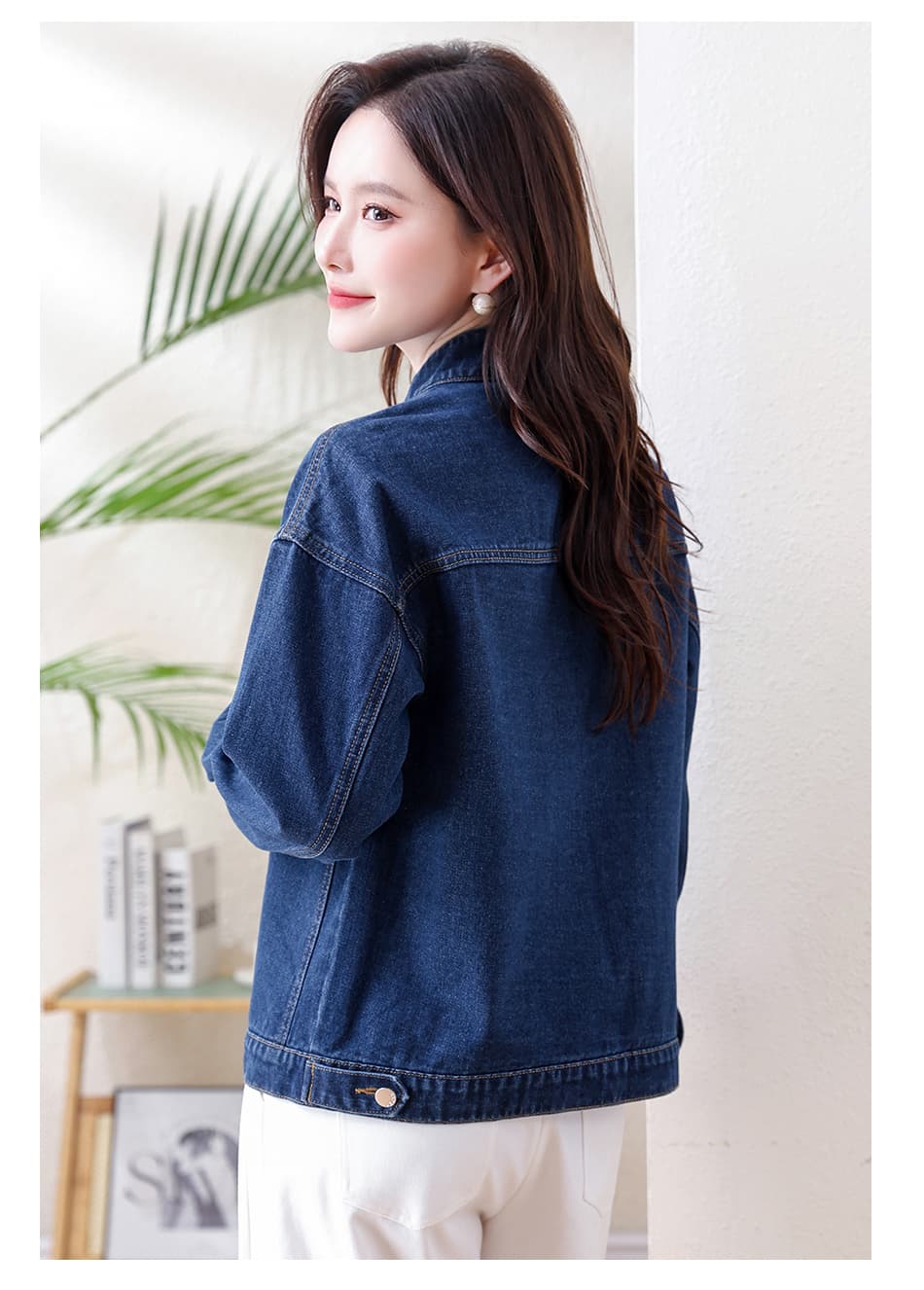 실사 레트로 순면 스탠드 칼라 부드러운 데님 짧은 외투 여성 긴팔 데님 맨위 루즈핏 다용도 재킷 외출용 상세 이미지 23